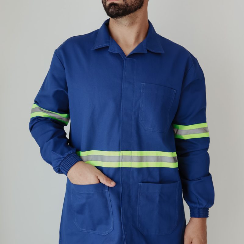 Jaleco Operacional em Brim Manga Longa Azul Royal com Faixa Refletiva - tamanhos do P ao GG