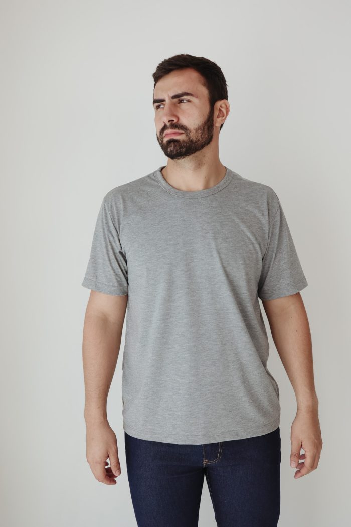 Camiseta Masculina Básica Cinza Mescla - tamanhos do PP ao GG