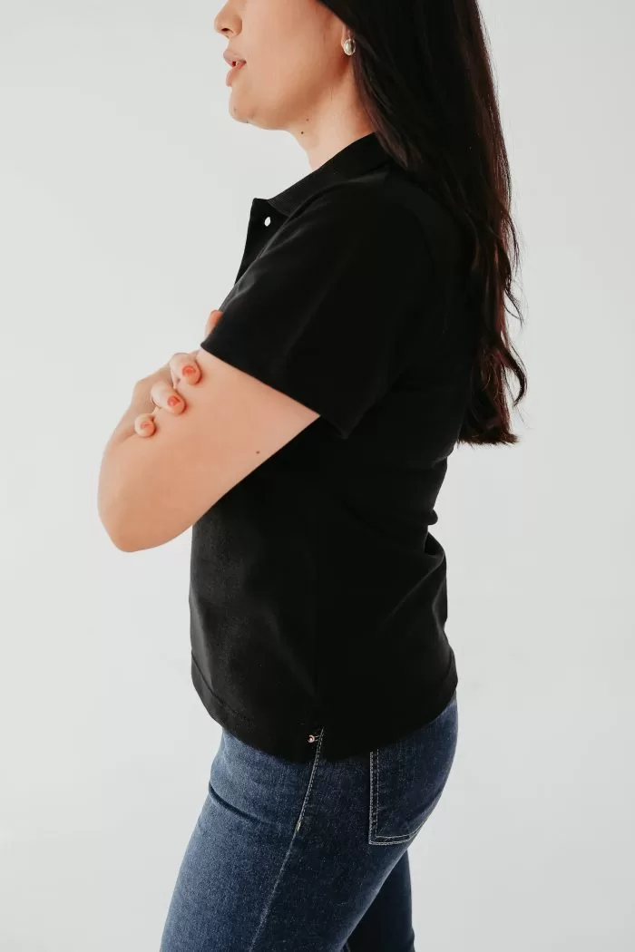 Camiseta Polo Piquet Feminina Preta - Imagem 3