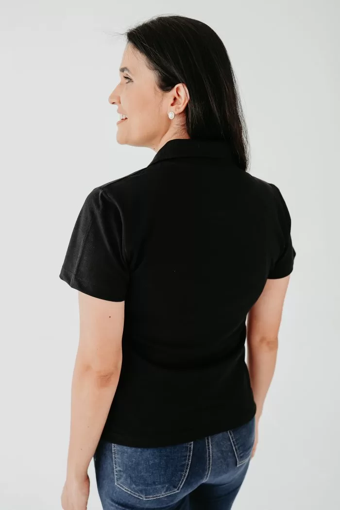 Camiseta Polo Piquet Feminina Preta - Imagem 4